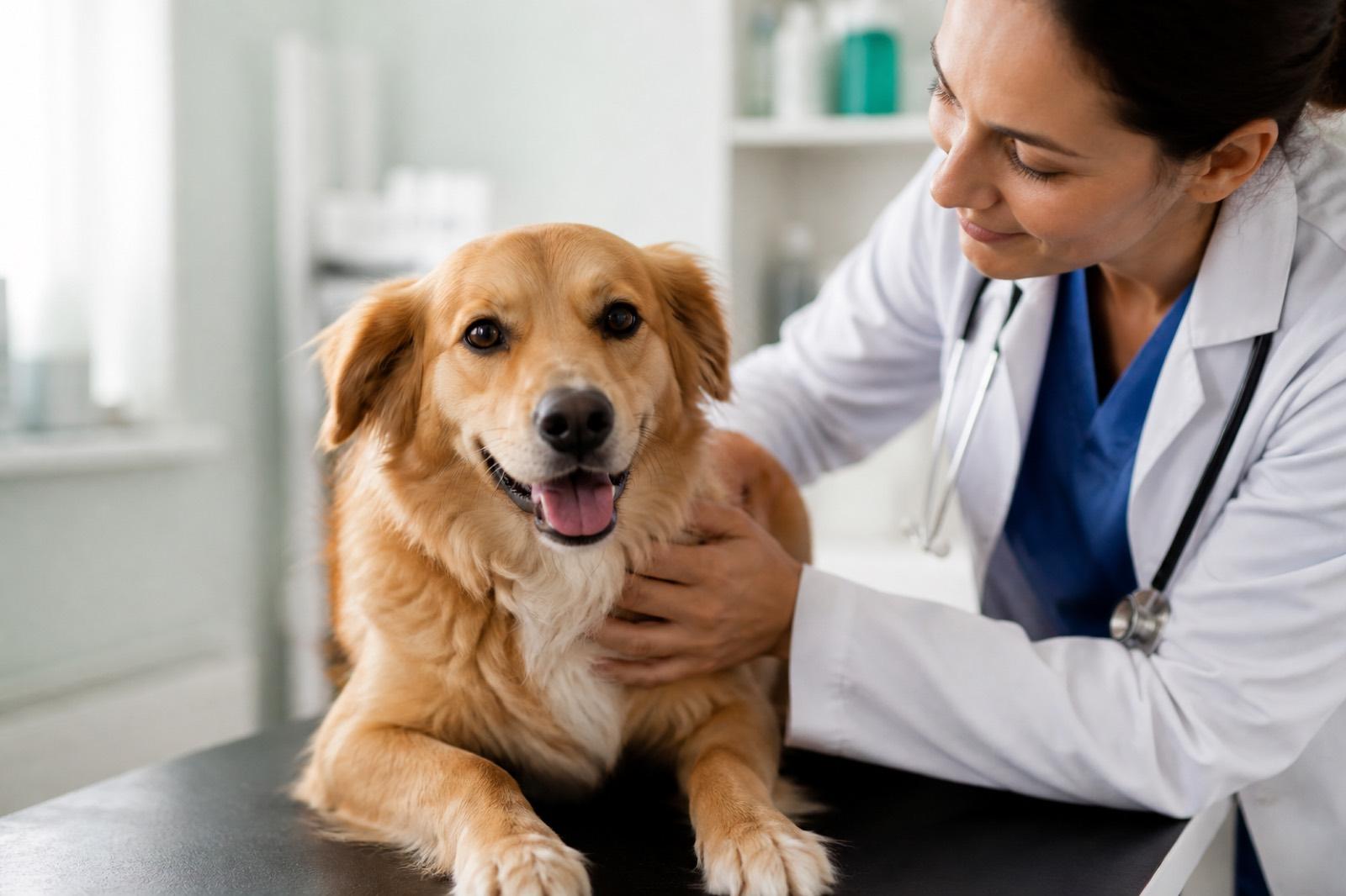 Cão calmo numa consulta veterinária de vacinação